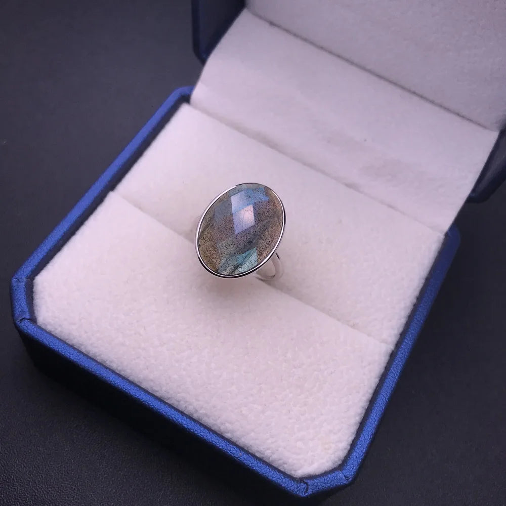 Bague energetique labradorite pierre naturelle ovale argent sterling 925