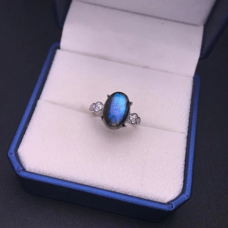 Bague labradorite argent sterling 925 zircons