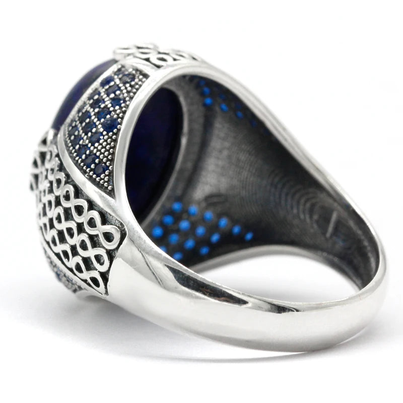 Bague lapis lazuli homme argent motif infini anti stress