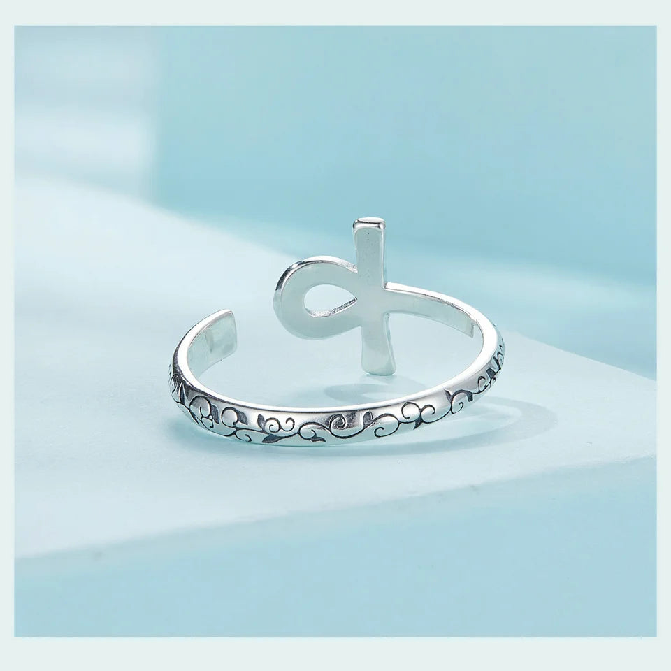 Bague spirituelle femme croix Ankh argent sterling détails symbole égyptien