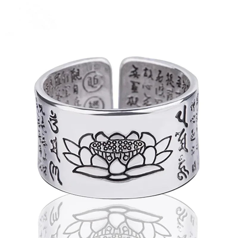 Bague yoga ajustable gravure lotus â bijou spirituel vintage
