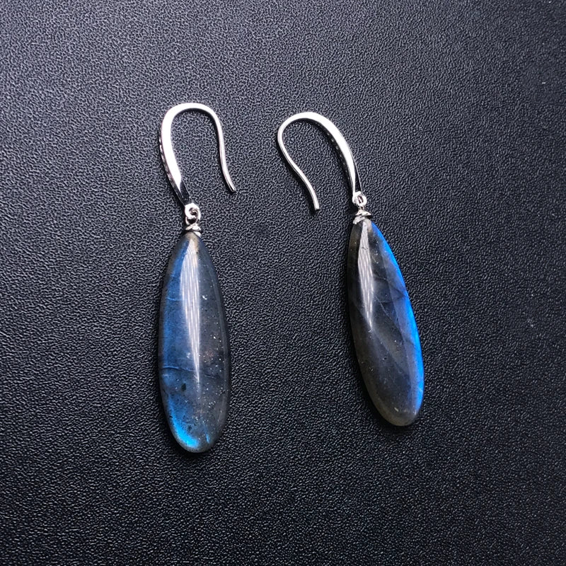 Boucles d'oreilles pendantes femme argent sterling 925 labradorite bleue pierre naturelle anti-stress