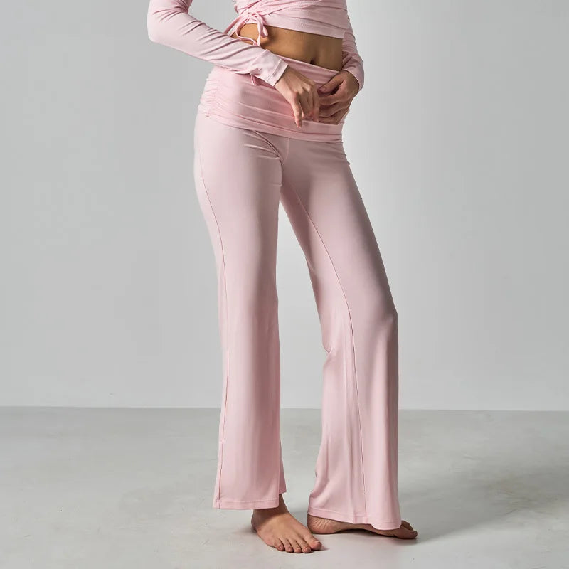 Legging évasé sport femme taille haute rose