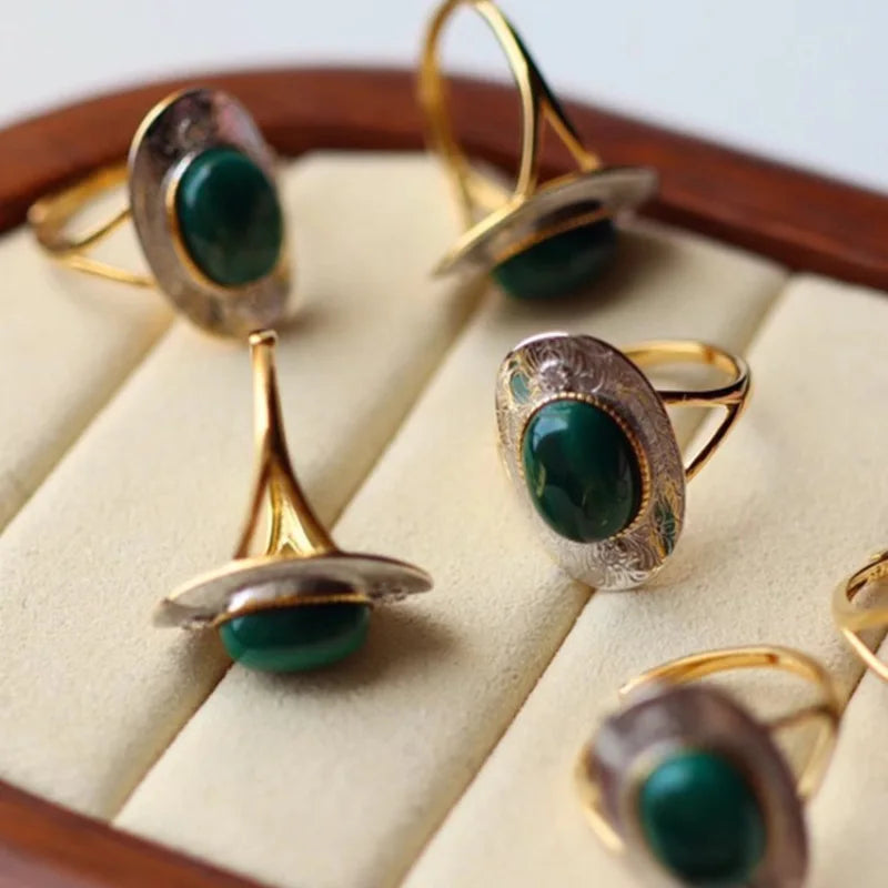 Bague malachite vintage chakra cœur pierre naturelle