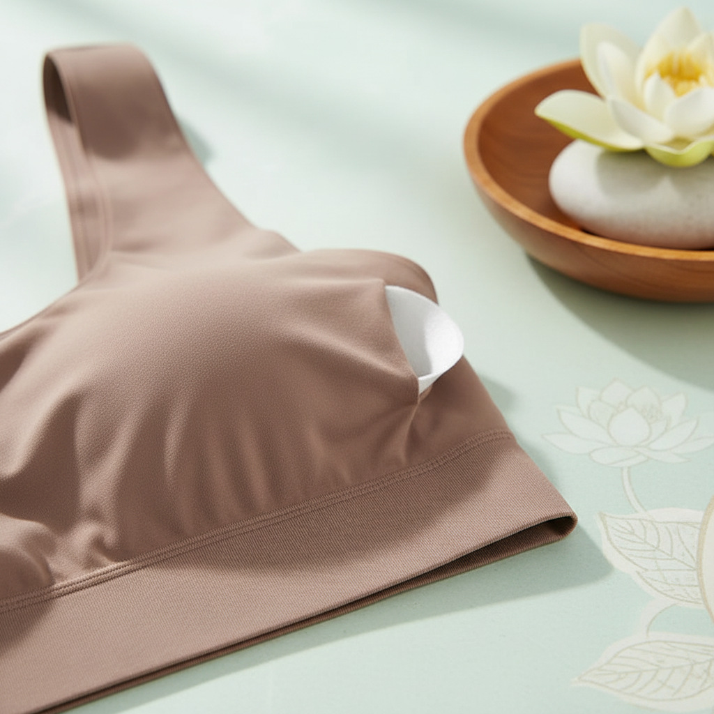 Soutien-gorge bretelles croisées dans le dos – gros plan tissu sans couture et coussinet amovible