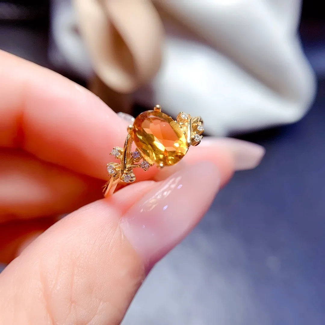 Bague citrine femme zircons argent sterling 925 plaqué or