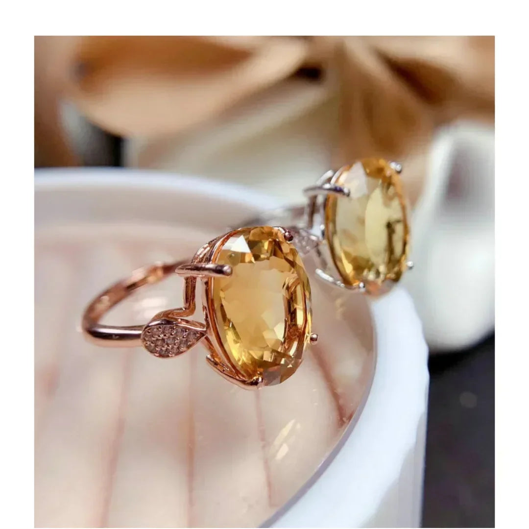 Bague citrine en argent sterling 925 plaqué or ou platine zircons