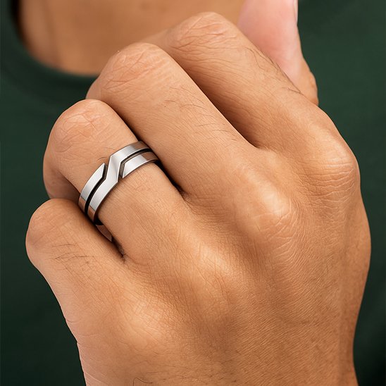 Bague homme design acier inoxydable noir ou argenté