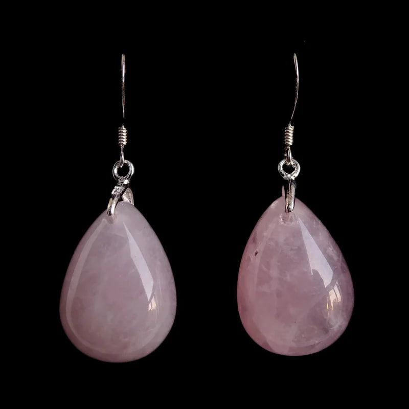 Boucles d'oreilles pendantes gouttes de quartz rose