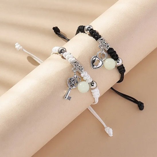 Bracelet couple personnalisé noir ou blanc symbole