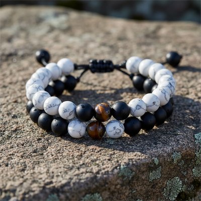 Bracelet couple onyx oeil de tigre onyx