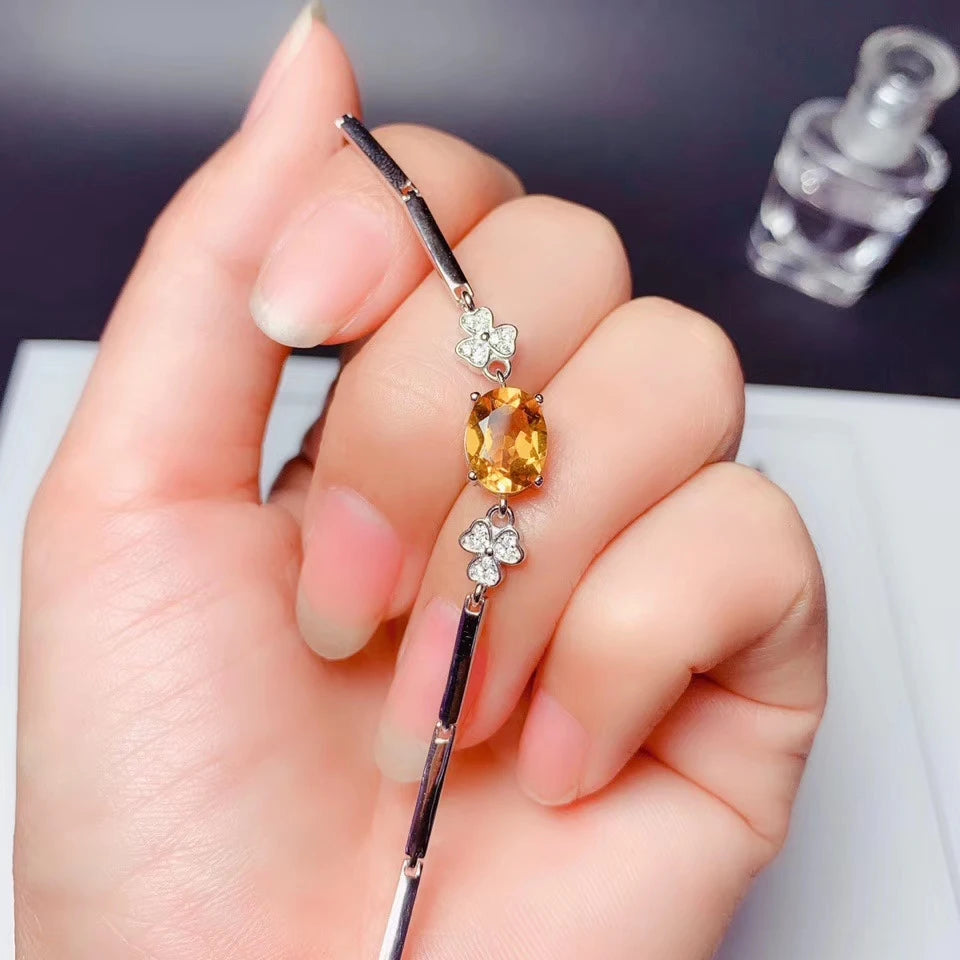 Bracelet femme tendance argent pierre naturelle citrine zircons