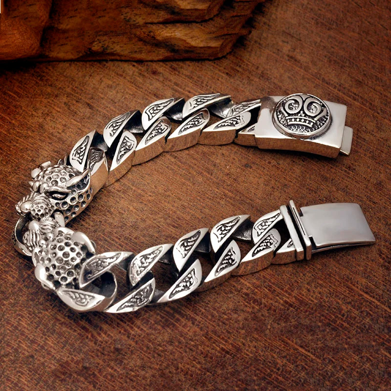 Bracelet homme argent deux tĂȘtes de lĂ©opard
