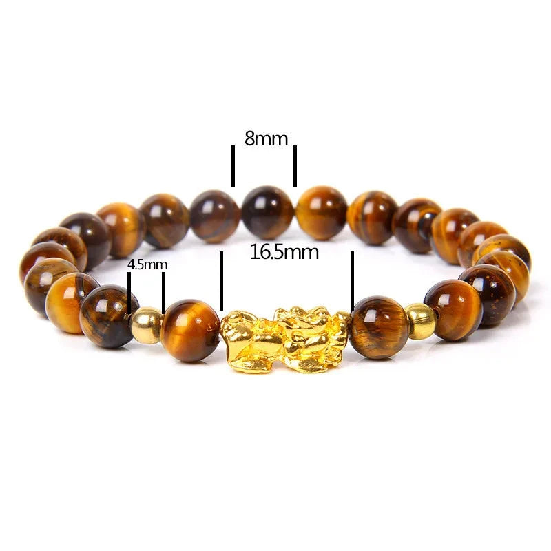 bracelet oeil de tigre ou obsidienne perles pierre naturelle pixiu mantras chance prospérité porte-bonheur protecteur anti-stress