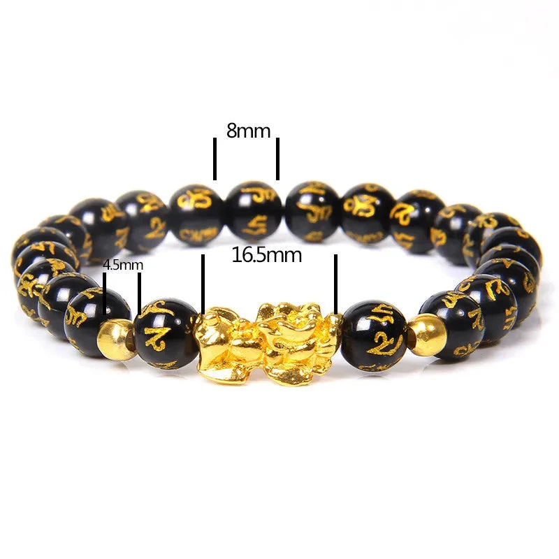 bracelet oeil de tigre ou obsidienne perles pierre naturelle pixiu mantras chance prospérité porte-bonheur protecteur anti-stress