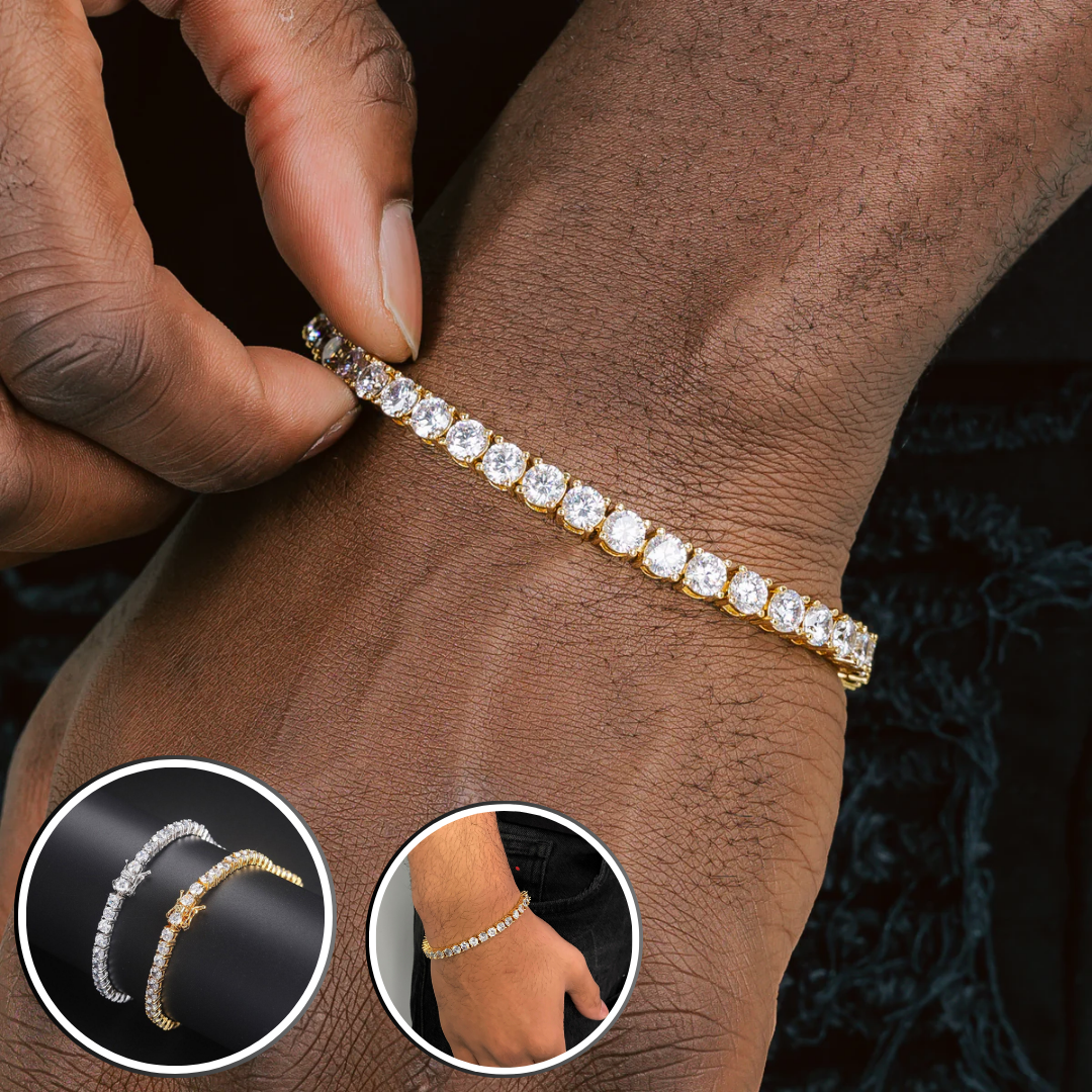 bracelet tennis acier inoxydable zircons argenté poignet homme argenté ou doré