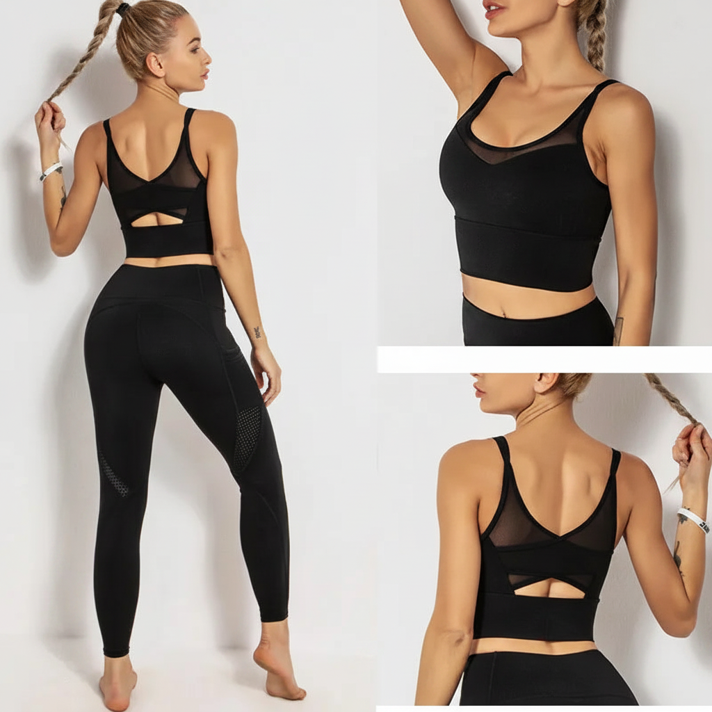 brassiere longue sport fitness femme noir legging