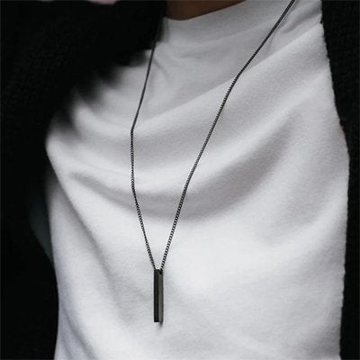 collier homme acier inoxydable noir chaine + pendentif rectangle vertical design intemporel