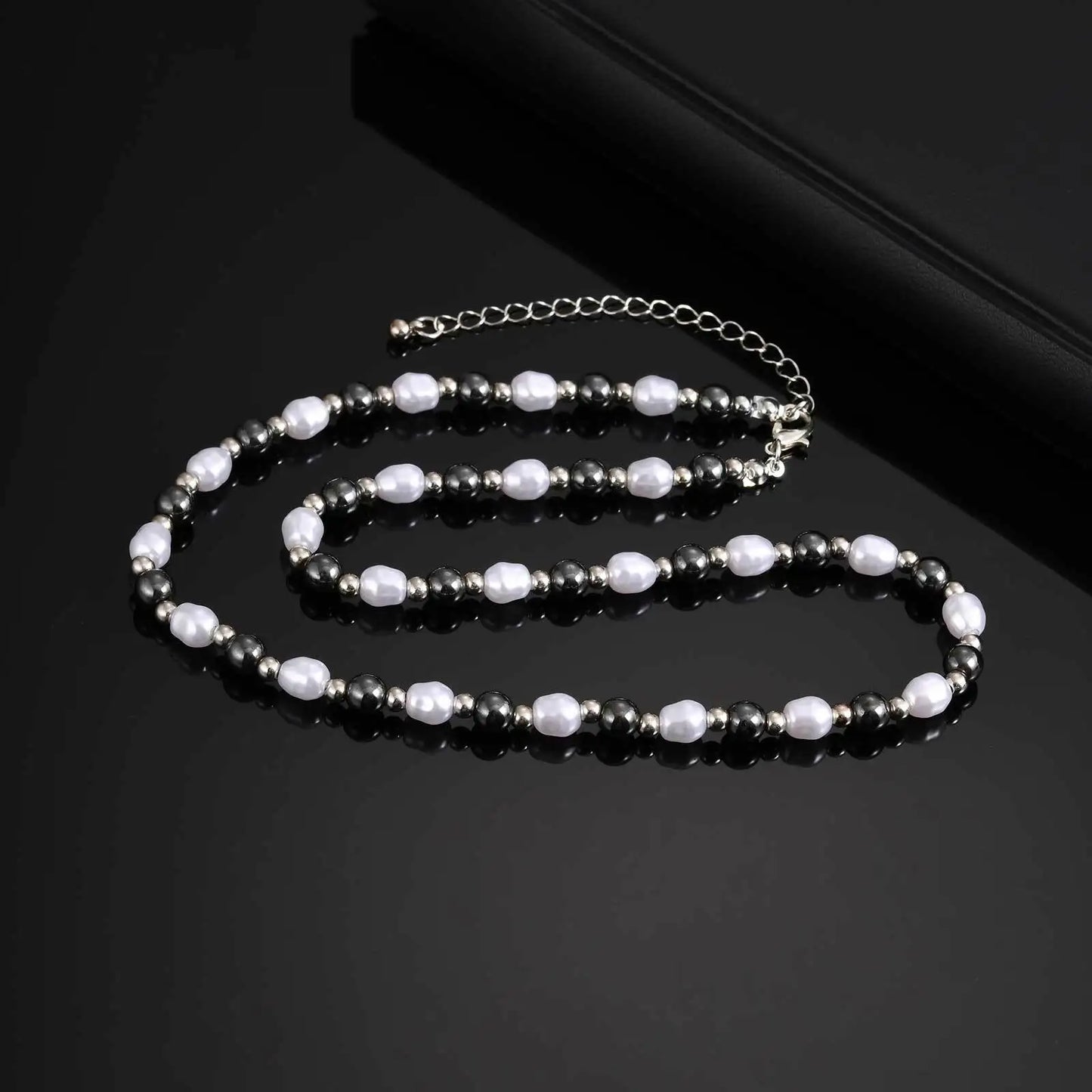 collier perle hématite homme anti-stress apaisant acier inoxydable stylé, élégant