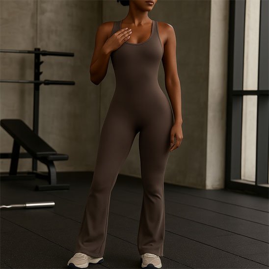 Combinaison yoga pilates fitness femme ultra-confort marron