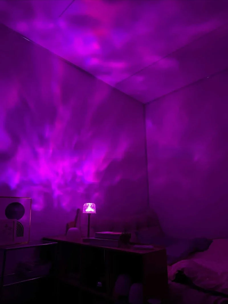 Lampe aurore boréale ambiance chambre violet rose luminothérapie