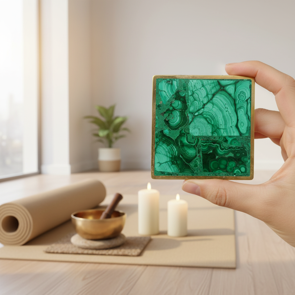 Sous-verre malachite tapis yoga bol tibétain accessoire bien-être zen