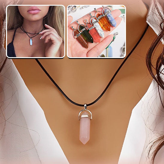 pendentif quartz rose en obélisque collier cuir cou femme pendentifs multicolores