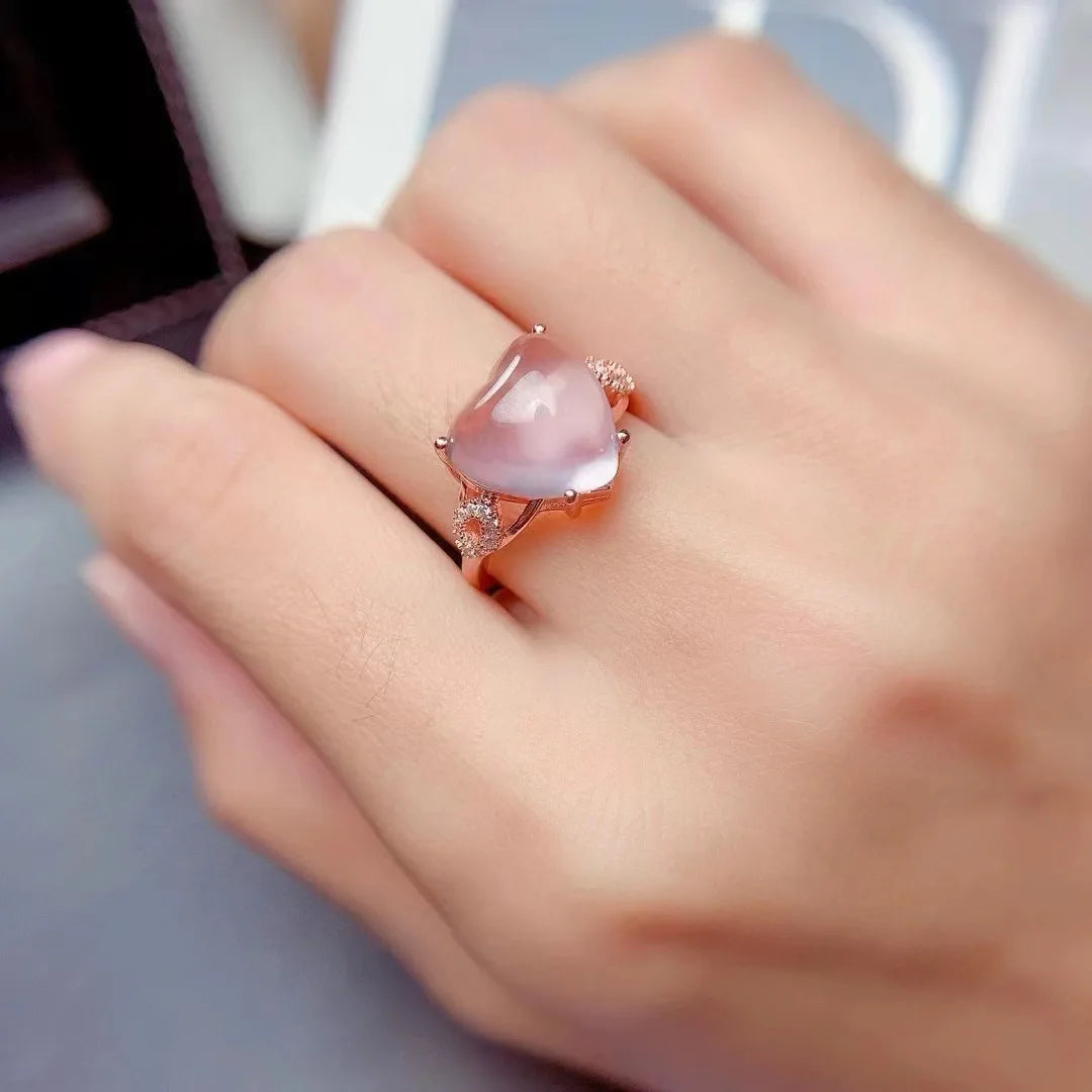 Bague en forme de coeur en quartz rose