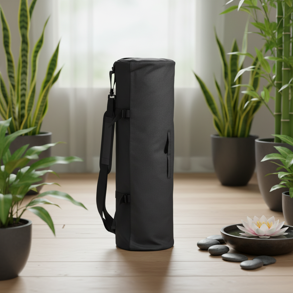 Sac à tapis de yoga gris anthracite avec sangle réglable et poches pratiques