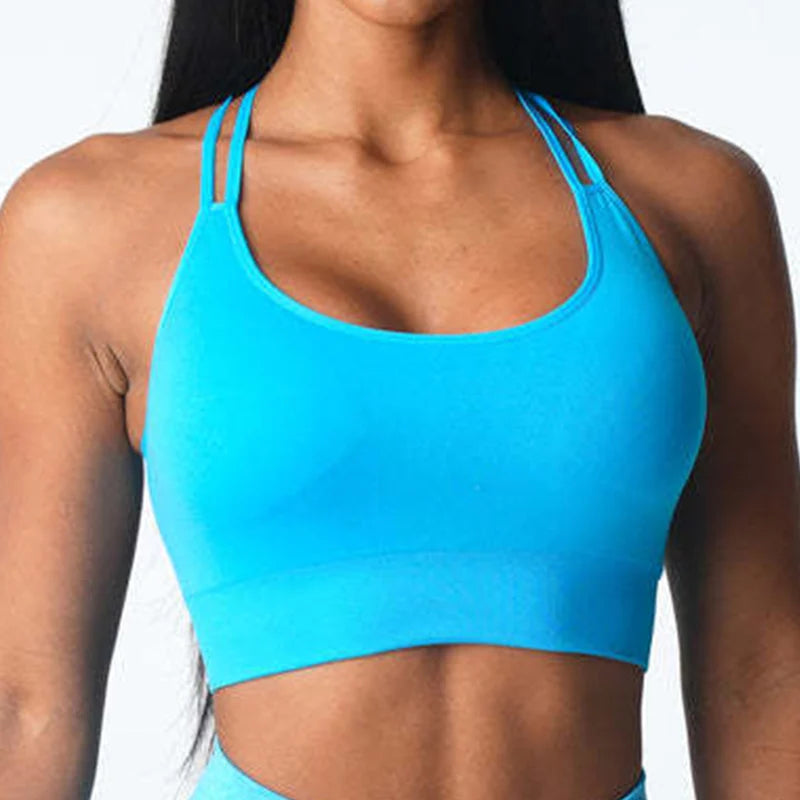 Soutien gorge bretelles croisées bleu sport