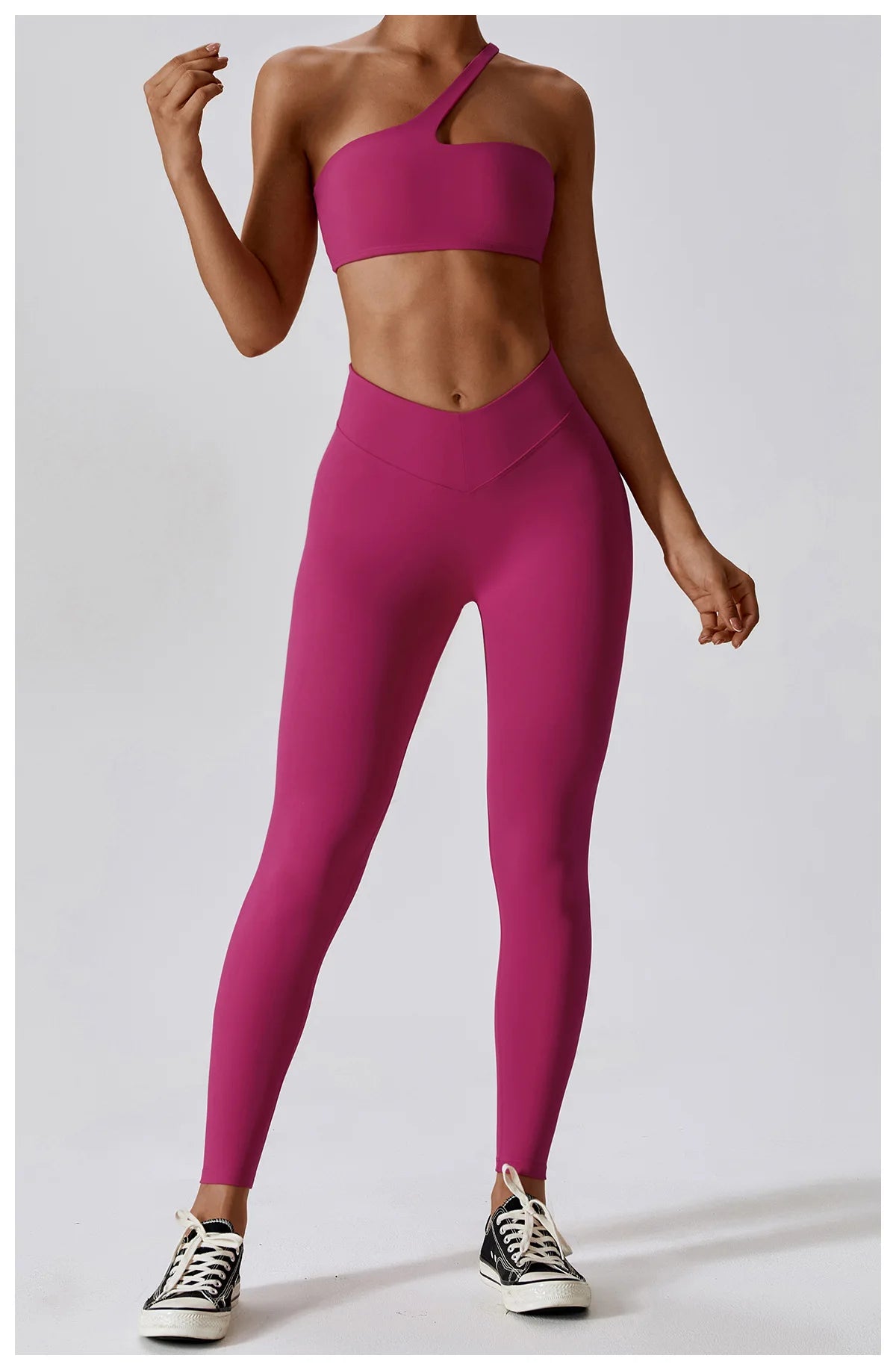 tenue de yoga sport gym fitness sexy brassière asymétrique fushia dos nu
