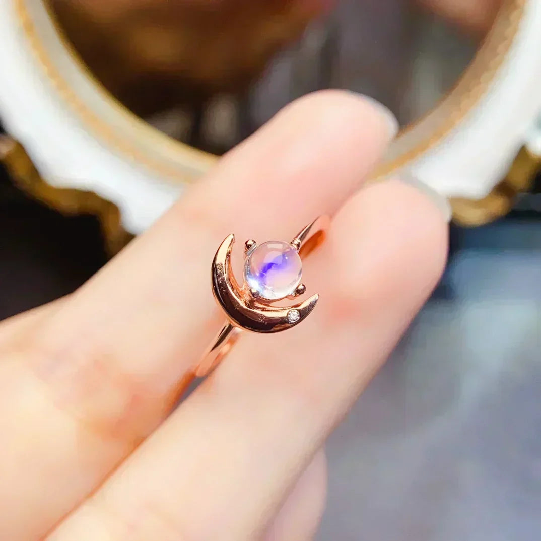 Bague pierre de lune argent croissant de lune