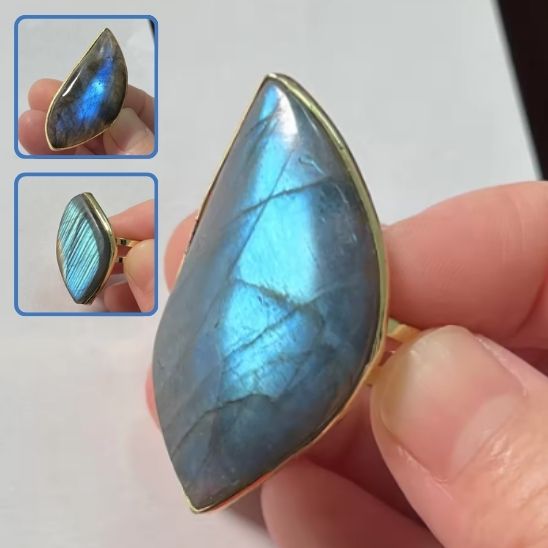 Bague femme en labradorite bleue aux reflets magnétiques