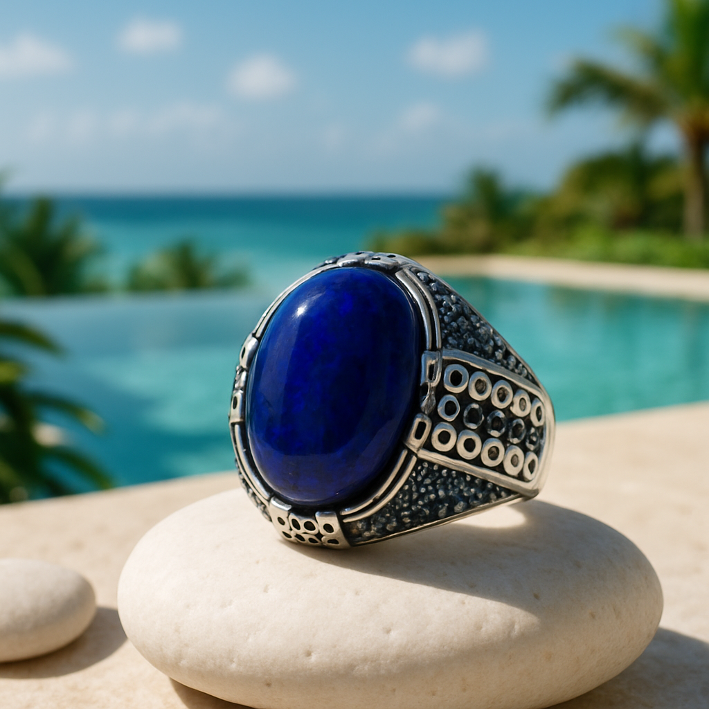 Bague homme argent lapis lazuli pierre naturelle