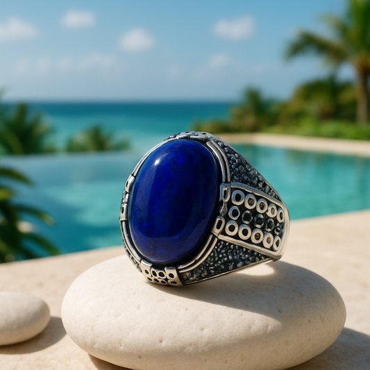Bague homme argent lapis lazuli pierre naturelle
