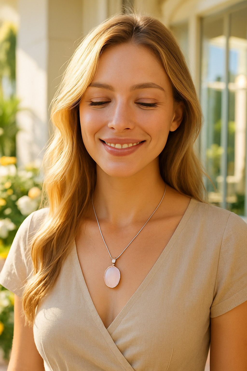 collier pierre naturelle quartz rose chakra coeur