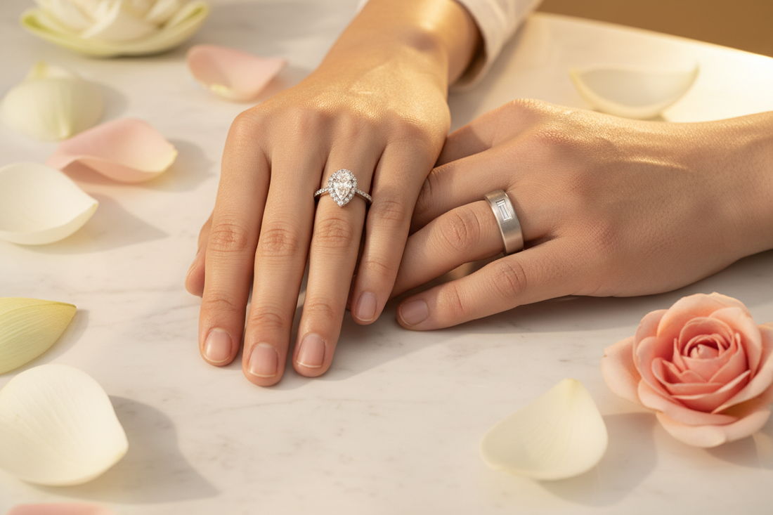 Deux mains portant une bague à l'annulaire – signification bague couple homme et femme