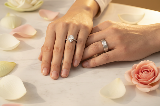 Deux mains portant une bague à l'annulaire – signification bague couple homme et femme