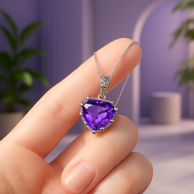 Bijoux pierre naturelle - Collier argent pendentif améthyste