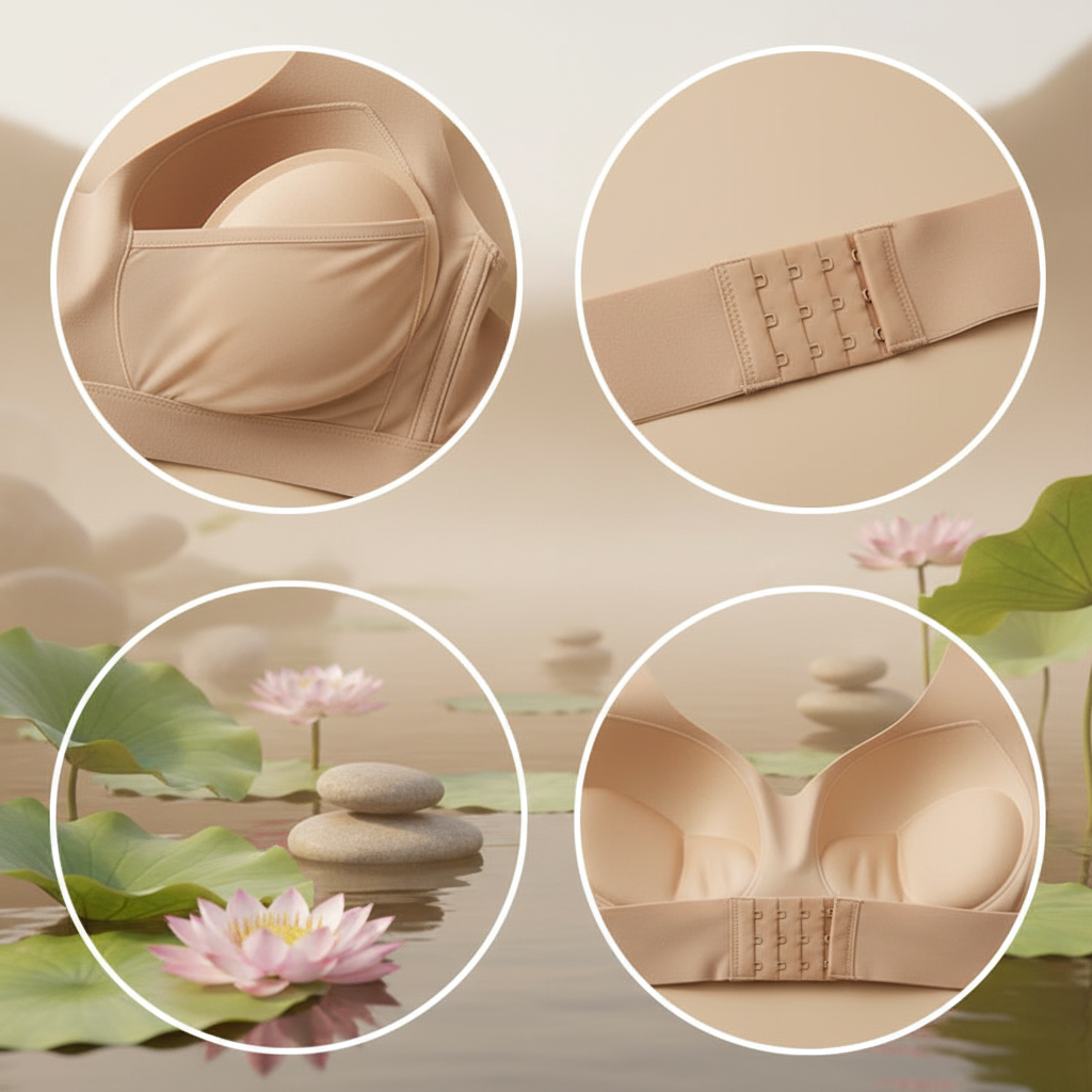 Détails BRASSIERE DE SPORT FORT MAINTIEN beige fond zen lotus coussinets amovibles