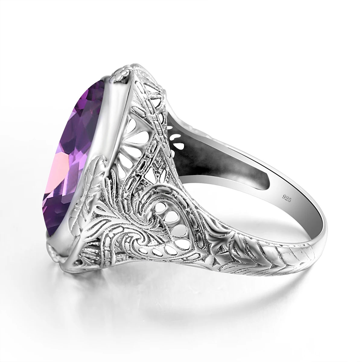 Bague amethyste homme argent vintage sertissage à griffes