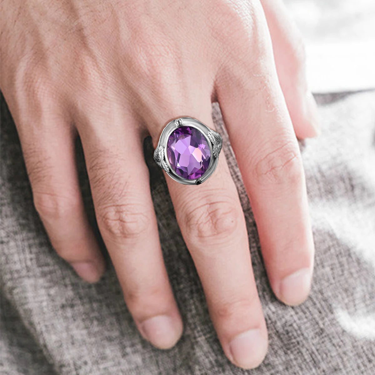 Bague amethyste homme en argent 925 avec pierre violette naturelle