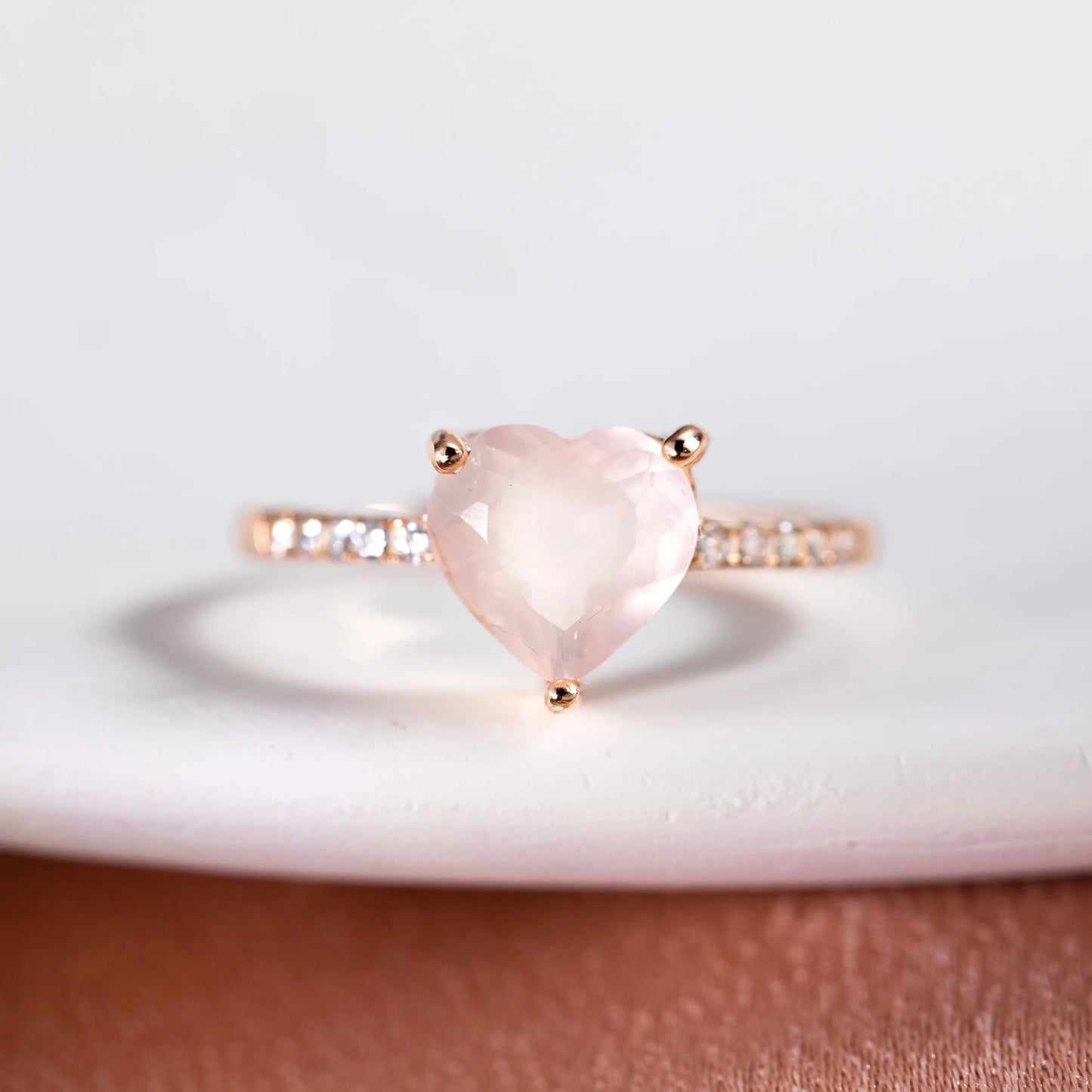 Bague anti-stress pour femme quartz rose en forme de coeur chakra coeur argent sterling 925