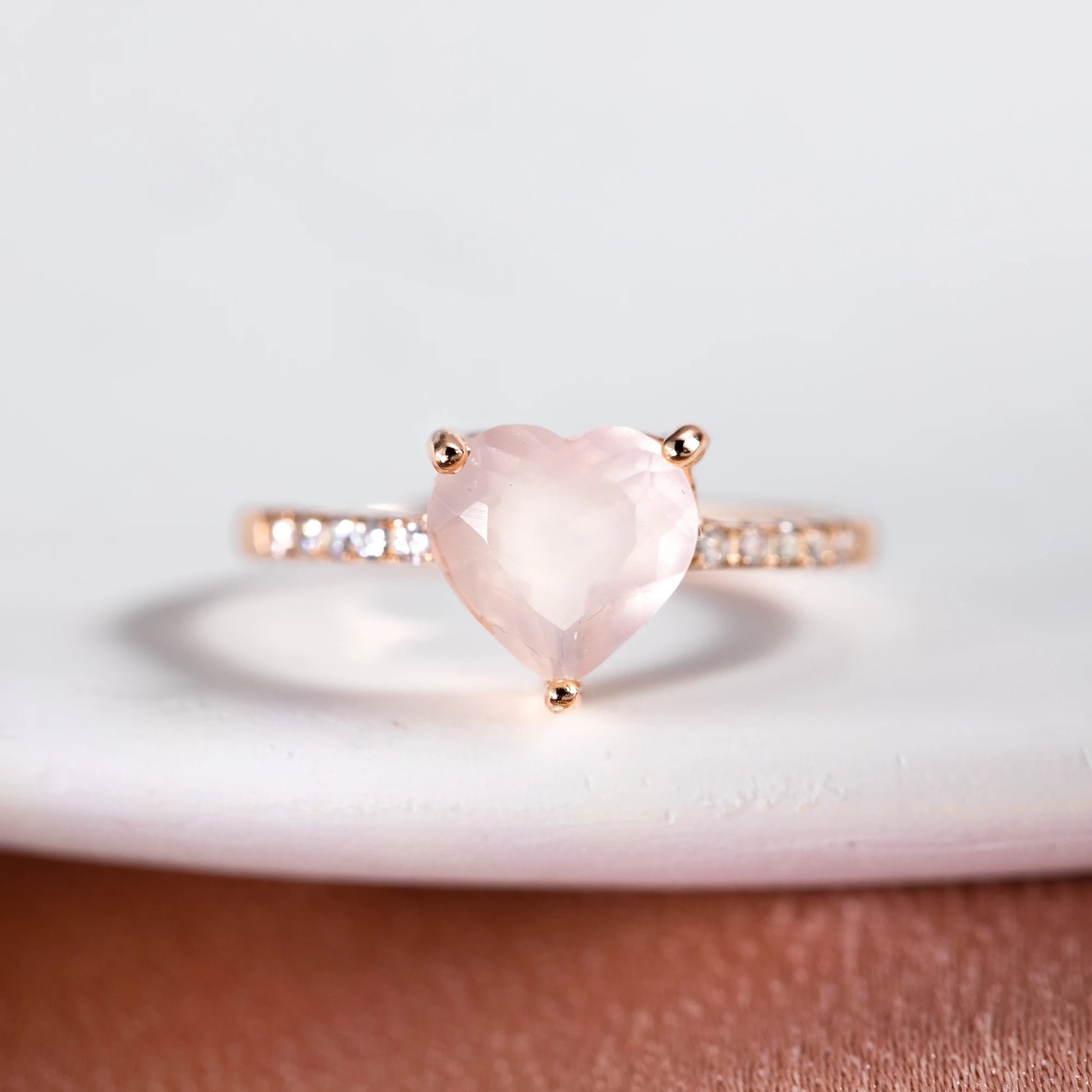 Bague anti-stress pour femme quartz rose en forme de coeur chakra coeur argent sterling 925