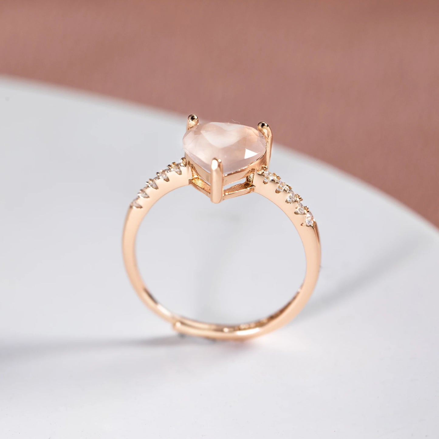 Bague anti-stress pour femme quartz rose en forme de coeur chakra coeur argent sterling 925