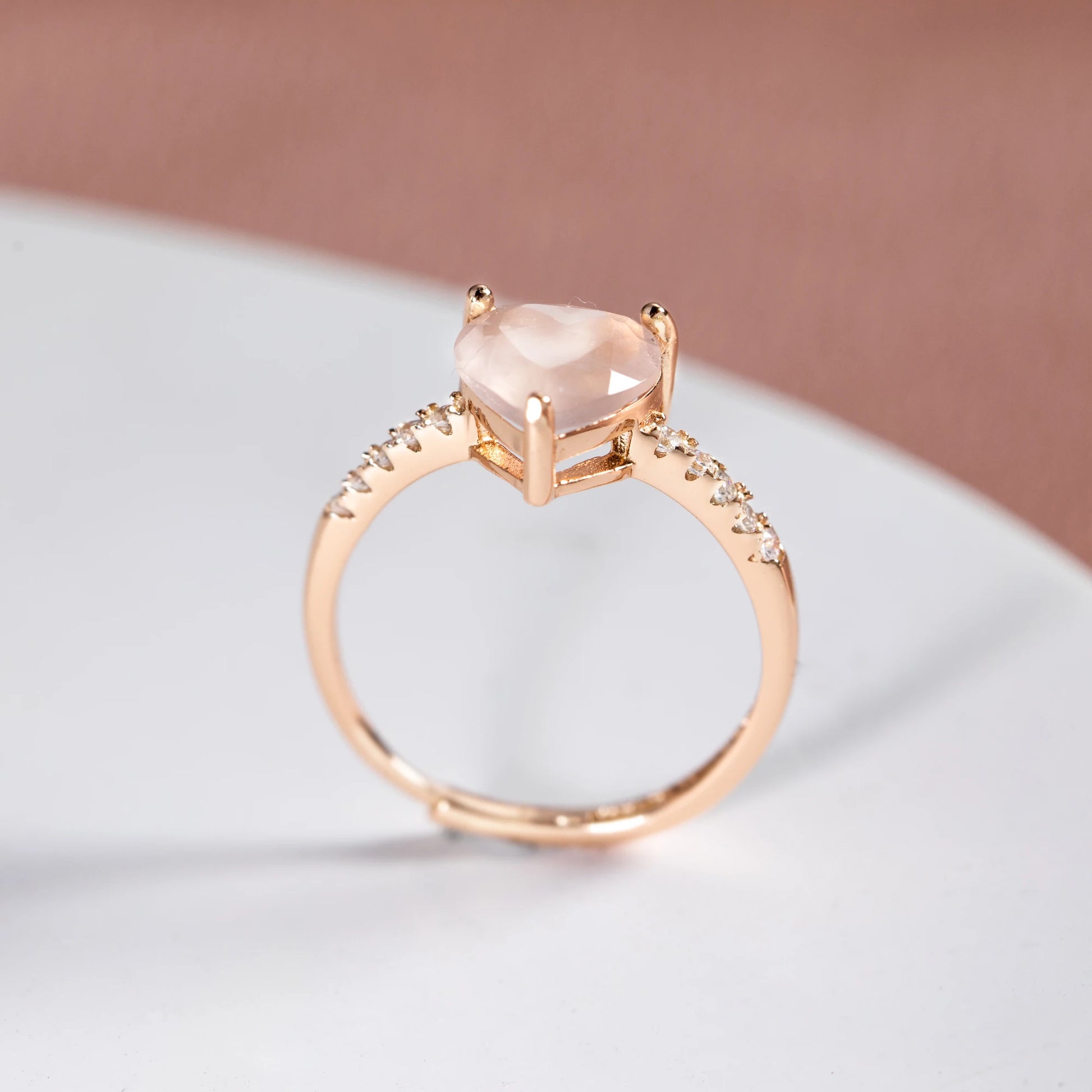 Bague anti-stress pour femme quartz rose en forme de coeur chakra coeur argent sterling 925