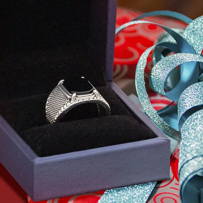 Bague homme argent agate noire chevalière