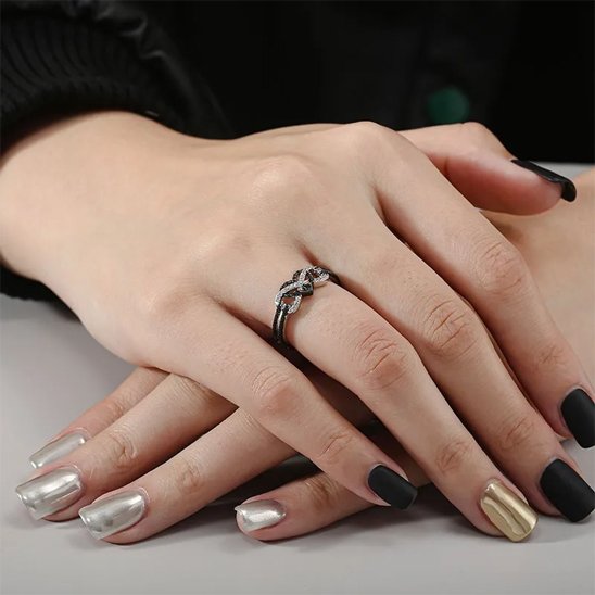 Bague couple alliage noir femme coeur infini zircons