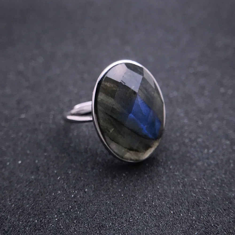 Bague energetique labradorite pierre naturelle ovale argent sterling 925