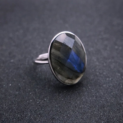 Bague energetique labradorite pierre naturelle ovale argent sterling 925